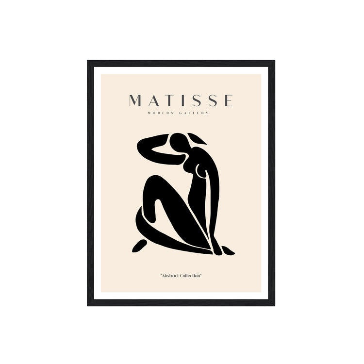 Framed art print with a black silhouette of a woman and 'Matisse' branding on a beige background