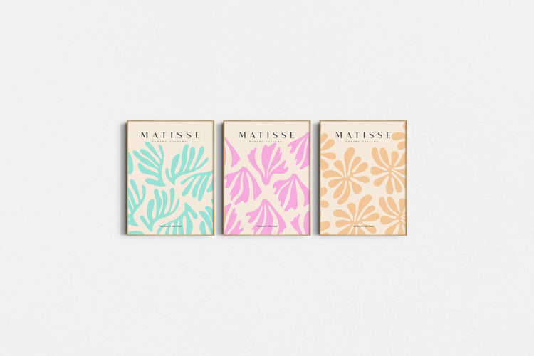 Three Matisse patterned boxes on a white background