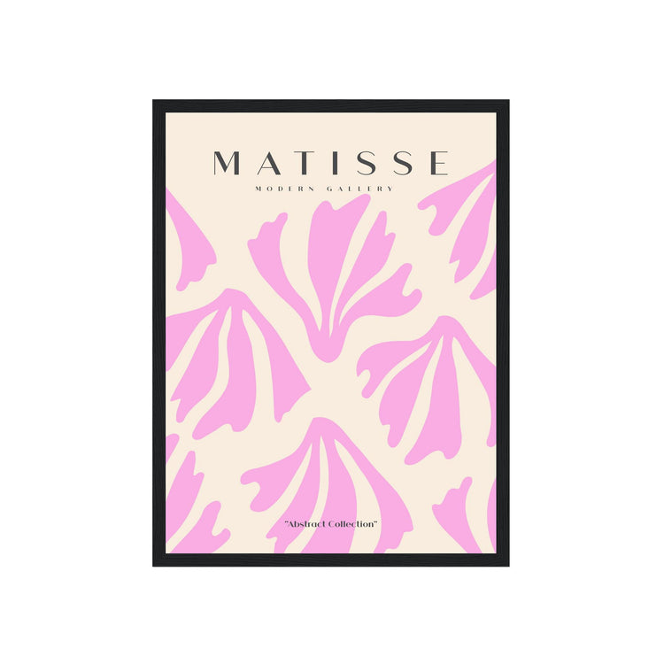 Framed artwork with pink abstract design and 'Matisse' branding on a beige background