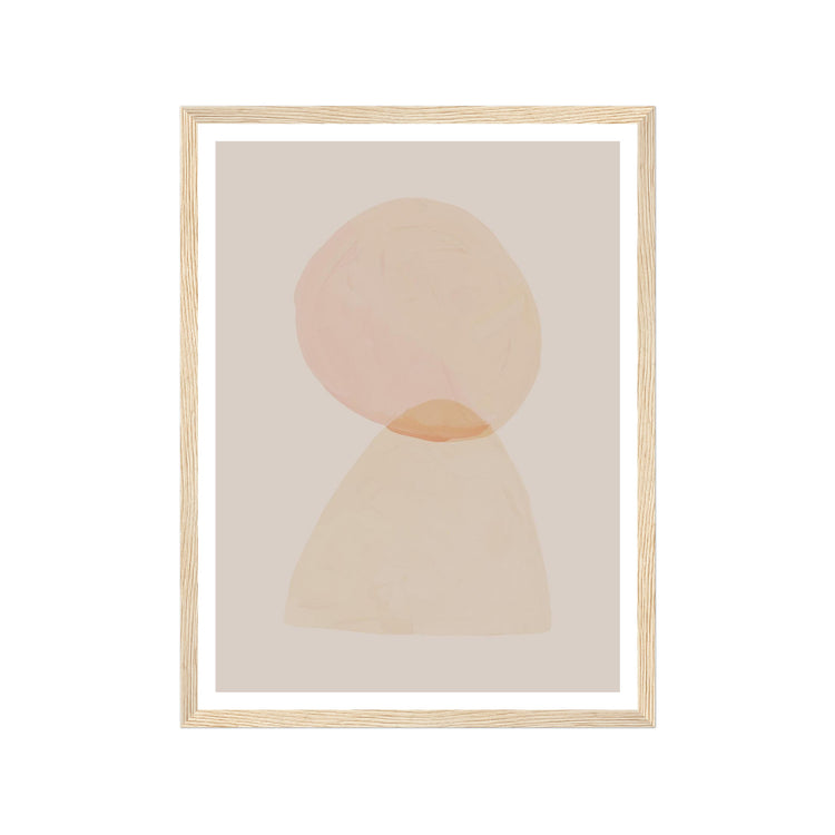 Framed abstract art with soft beige shapes on a light background