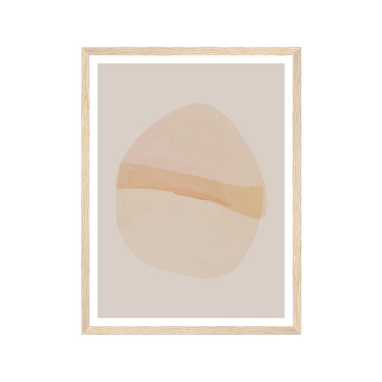 Framed abstract art print with a beige and brown shape on a light background