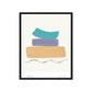 Framed abstract art print with colorful shapes on a white background