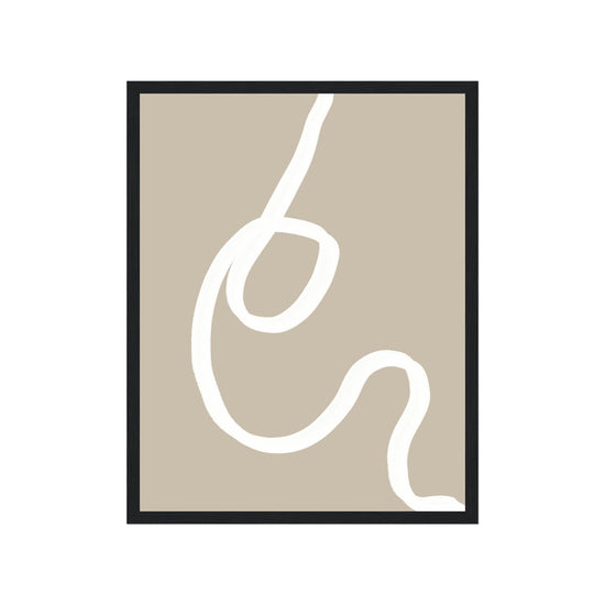 Framed abstract art print with a white line on a beige background
