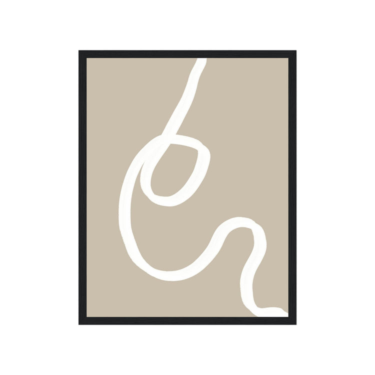 Framed abstract art print with a white line on a beige background