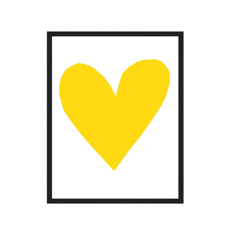Yellow heart shape in a black frame on a white background