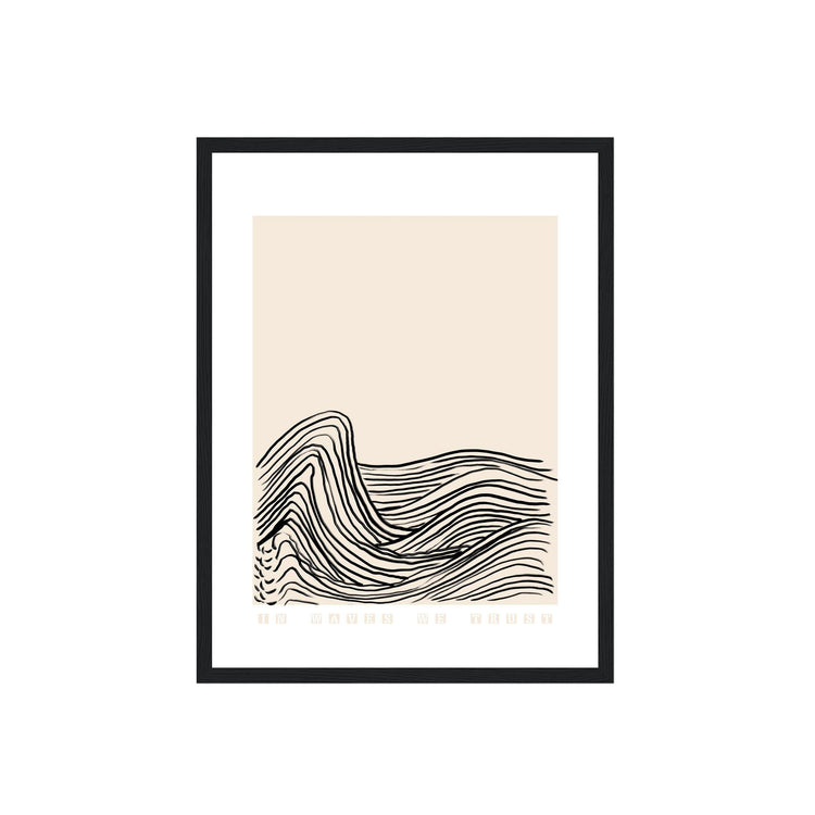 Framed artwork with wavy line design on a beige background