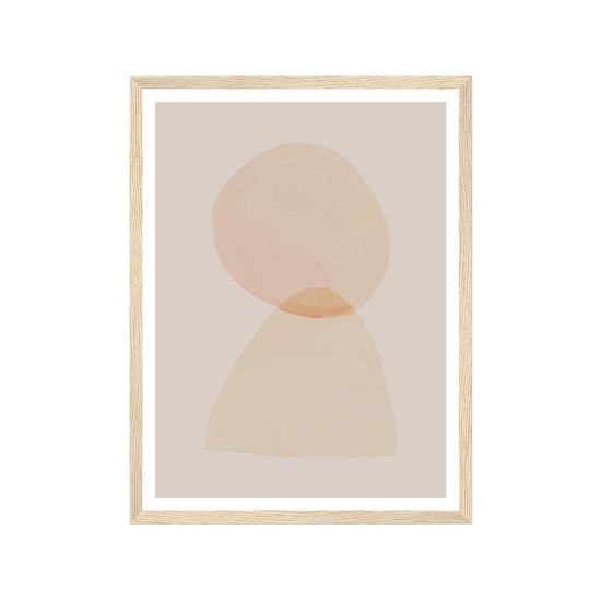 Framed abstract art with soft beige shapes on a light background
