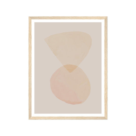 Framed abstract art print with geometric shapes on a beige background