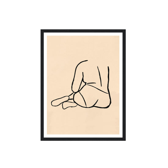 Framed line art of a person sitting on a beige background