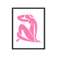 Framed artwork with a pink abstract design on a white background