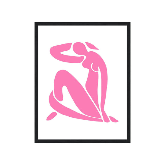 Framed artwork with a pink abstract design on a white background